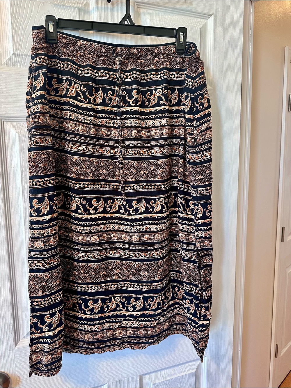 Boho-Print Maxi Skirt in Black and Beige